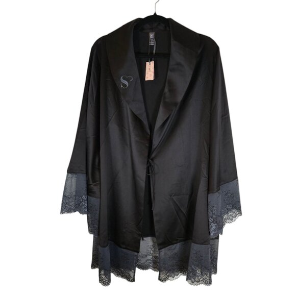 Sylvie Designs NWT Kimono Womens Size 8 Medium Black Lace Trim Feminine Romantic - Picture 1 of 11